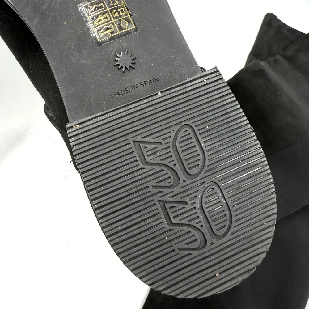 Stuart Weitzman Siella 50/50 Boots Over the Knee Black Suede Pull On Flat Sz 7
